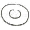 Stainless Steel Necklace and Bracelet, Miami Cuban Design, Polished, Raw, 06.278.0013