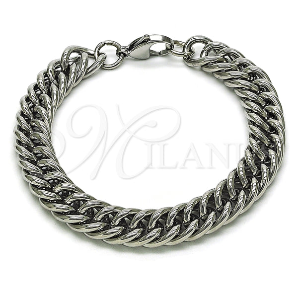 Stainless Steel Basic Bracelet, Miami Cuban Design, Polished, Raw, 03.278.0019.08 (10 MM Thickness, 8 Inches Length)