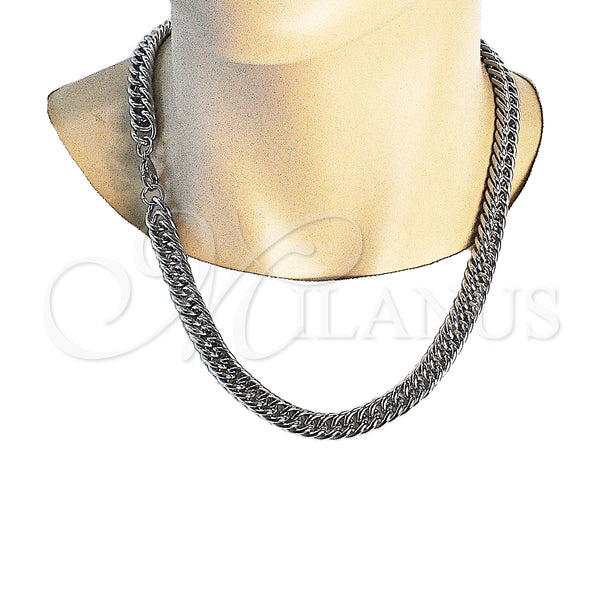 Stainless Steel Necklace and Bracelet, Miami Cuban Design, Polished, Raw, 06.278.0014