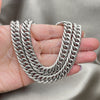 Stainless Steel Necklace and Bracelet, Miami Cuban Design, Polished, Raw, 06.278.0014