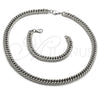 Stainless Steel Necklace and Bracelet, Miami Cuban Design, Polished, Raw, 06.278.0014