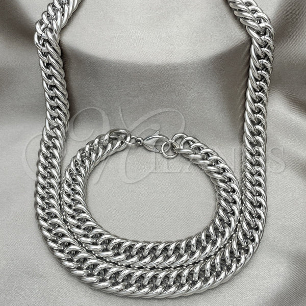 Stainless Steel Bracelet — Necklace and Bracelet Miami Cuban Design Polished Raw — alternate product view — SKU 151960 | Acero Inoxidable brazalete — Necklace and Bracelet Miami Cuban diseño pulido Raw — SKU 151960