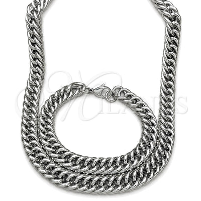 Stainless Steel Necklace and Bracelet, Miami Cuban Design, Polished, Raw, 06.278.0014 for wholesale, main product view