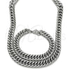 Stainless Steel Necklace and Bracelet, Miami Cuban Design, Polished, Raw, 06.278.0014