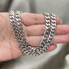Stainless Steel Necklace and Bracelet, Concave Cuban Design, Polished, Raw, 06.278.0015