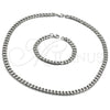 Stainless Steel Necklace and Bracelet, Concave Cuban Design, Polished, Raw, 06.278.0015