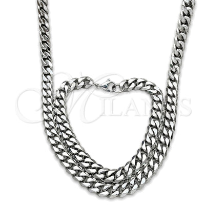 Stainless Steel Necklace and Bracelet, Concave Cuban Design, Polished, Raw, 06.278.0015 for wholesale, main product view