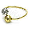 Oro Laminado Individual Bangle, Gold Filled Style Ball and Disco Design, Polished, Two Tone, 07.383.0004 (05 MM Thickness, One size fits all)