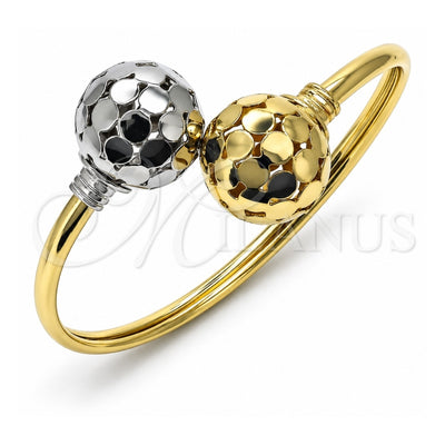 Oro Laminado Individual Bangle, Gold Filled Style Ball and Disco Design, Polished, Two Tone, 07.383.0004 (05 MM Thickness, One size fits all)