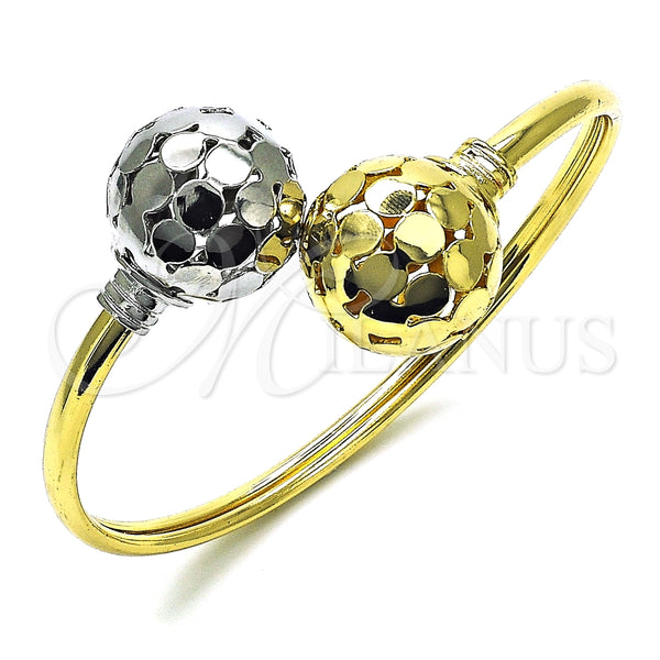 Oro Laminado Individual Bangle, Gold Filled Style Ball and Disco Design, Polished, Two Tone, 07.383.0004 (05 MM Thickness, One size fits all)
