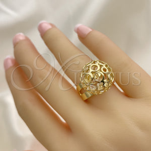 Gold Filled Ring — Elegant Ring Ball and Filigree Design with White — main product view — SKU 151970 | Oro Laminado anillo — Elegant Ring Ball and Filigree diseño with blanco — SKU 151970