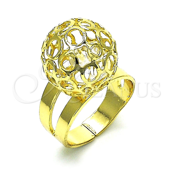 Oro Laminado Elegant Ring, Gold Filled Style Ball and Filigree Design, with White Crystal, Polished, Golden Finish, 01.383.0003 (One size fits all)