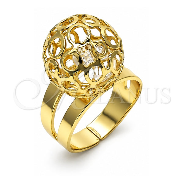 Oro Laminado Elegant Ring, Gold Filled Style Ball and Filigree Design, with White Crystal, Polished, Golden Finish, 01.383.0003 (One size fits all)