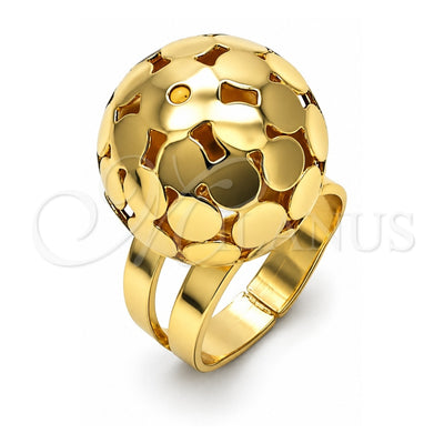 Oro Laminado Elegant Ring, Gold Filled Style Ball and Disco Design, Polished, Golden Finish, 01.383.0004 (One size fits all)