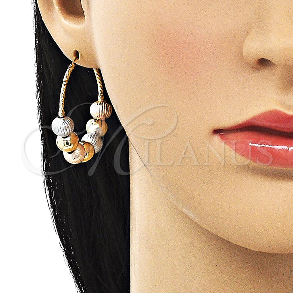 Gold Filled Hoop Earrings — Medium Hoop Ball Design Diamond Cutting Tricolor 02. — alternate product view — SKU 151975 | Oro Laminado aretes de aro — Medium Hoop Ball diseño Diamond Cutting Tricolor 02. — SKU 151975