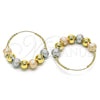 Oro Laminado Medium Hoop, Gold Filled Style Ball Design, Diamond Cutting Finish, Tricolor, 02.170.0413.35