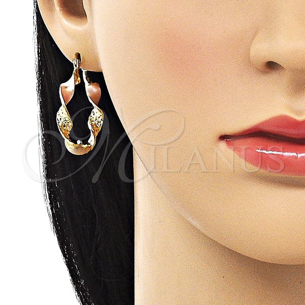 Gold Filled Hoop Earrings — Medium Hoop Twist Design Diamond Cutting Tricolor 02. — alternate product view — SKU 151976 | Oro Laminado aretes de aro — Medium Hoop Twist diseño Diamond Cutting Tricolor 02. — SKU 151976