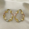 Oro Laminado Medium Hoop, Gold Filled Style Twist Design, Diamond Cutting Finish, Tricolor, 02.170.0414.30