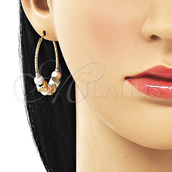Gold Filled Hoop Earrings — Medium Hoop Ball Design Diamond Cutting Tricolor 02. — alternate product view — SKU 151978 | Oro Laminado aretes de aro — Medium Hoop Ball diseño Diamond Cutting Tricolor 02. — SKU 151978
