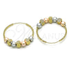 Oro Laminado Medium Hoop, Gold Filled Style Ball Design, Diamond Cutting Finish, Tricolor, 02.170.0416.35