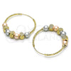 Oro Laminado Medium Hoop, Gold Filled Style Ball Design, Diamond Cutting Finish, Tricolor, 02.170.0416.35