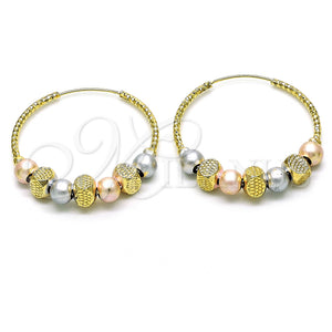 Gold Filled Hoop Earrings — Medium Hoop Ball Design Diamond Cutting Tricolor 02. — main product view — SKU 151978 | Oro Laminado aretes de aro — Medium Hoop Ball diseño Diamond Cutting Tricolor 02. — SKU 151978