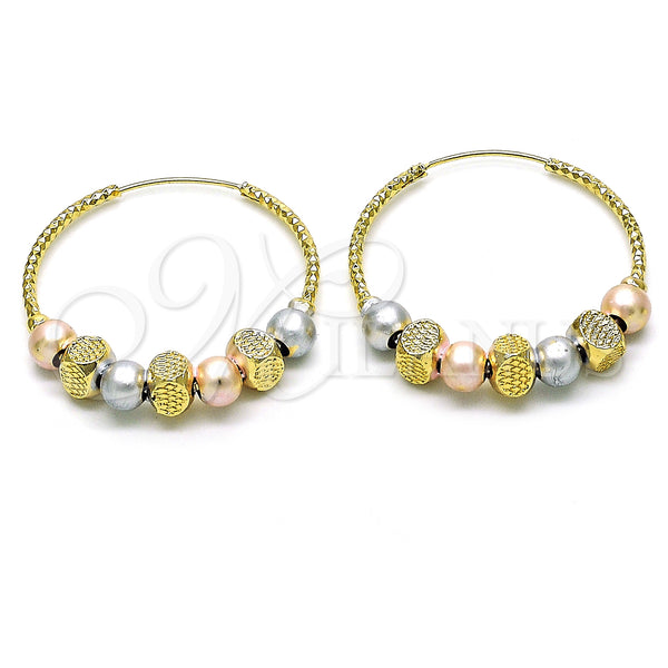 Gold Filled Hoop Earrings — Medium Hoop Ball Design Diamond Cutting Tricolor 02. — main product view — SKU 151978 | Oro Laminado aretes de aro — Medium Hoop Ball diseño Diamond Cutting Tricolor 02. — SKU 151978