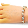 Oro Laminado Fancy Bracelet, Gold Filled Style Hugs and Kisses and Heart Design, with White Cubic Zirconia and White Micro Pave, Polished, Golden Finish, 03.283.0288.07