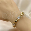 Oro Laminado Fancy Bracelet, Gold Filled Style Hugs and Kisses and Heart Design, with White Cubic Zirconia and White Micro Pave, Polished, Golden Finish, 03.283.0288.07