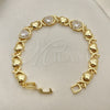 Oro Laminado Fancy Bracelet, Gold Filled Style Hugs and Kisses and Heart Design, with White Cubic Zirconia and White Micro Pave, Polished, Golden Finish, 03.283.0288.07