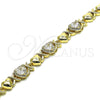 Oro Laminado Fancy Bracelet, Gold Filled Style Hugs and Kisses and Heart Design, with White Cubic Zirconia and White Micro Pave, Polished, Golden Finish, 03.283.0288.07 (08 MM Thickness, 7 Inches Length)