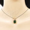 Oro Laminado Earring and Pendant Adult Set, Gold Filled Style with Green Cubic Zirconia, Polished, Golden Finish, 10.342.0106