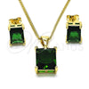 Oro Laminado Earring and Pendant Adult Set, Gold Filled Style with Green Cubic Zirconia, Polished, Golden Finish, 10.342.0106