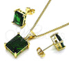 Oro Laminado Earring and Pendant Adult Set, Gold Filled Style with Green Cubic Zirconia, Polished, Golden Finish, 10.342.0106