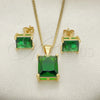 Oro Laminado Earring and Pendant Adult Set, Gold Filled Style with Green Cubic Zirconia, Polished, Golden Finish, 10.342.0106