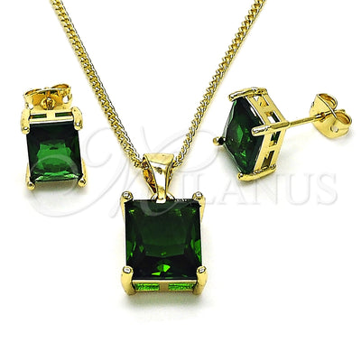 Oro Laminado Earring and Pendant Adult Set, Gold Filled Style with Green Cubic Zirconia, Polished, Golden Finish, 10.342.0106