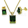 Oro Laminado Earring and Pendant Adult Set, Gold Filled Style with Green Cubic Zirconia, Polished, Golden Finish, 10.342.0106