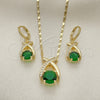 Oro Laminado Earring and Pendant Adult Set, Gold Filled Style with Green Cubic Zirconia and White Micro Pave, Polished, Golden Finish, 10.196.0080