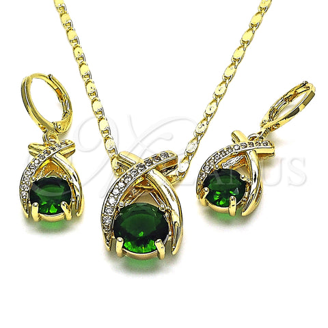 Oro Laminado Earring and Pendant Adult Set, Gold Filled Style with Green Cubic Zirconia and White Micro Pave, Polished, Golden Finish, 10.196.0080