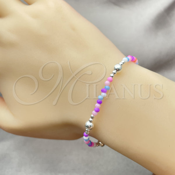 Sterling Silver Fancy Bracelet, Ball Design, with Multicolor Crystal, Polished, Silver Finish, 03.401.0023.07 (7 Inches Length)
