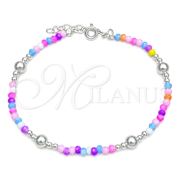 Sterling Silver Bracelet — Fancy Bracelet Ball Design with Multicolor Crystal Polished — main product view — SKU 152025 | Plata 925 brazalete — elegante Bracelet Ball diseño with Multicolor cristal pulido — SKU 152025