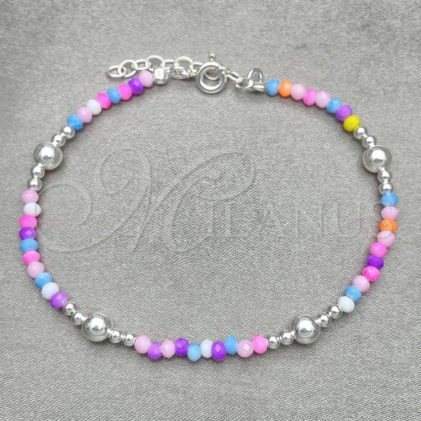 Sterling Silver Bracelet — Fancy Bracelet Ball Design with Multicolor Crystal Polished — main product view — SKU 152025 | Plata 925 brazalete — elegante Bracelet Ball diseño with Multicolor cristal pulido — SKU 152025