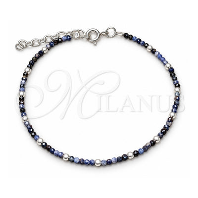 Sterling Silver Fancy Bracelet, Ball Design, with Black Crystal, Polished, Silver Finish, 03.401.0047.07 (7 Inches Length)