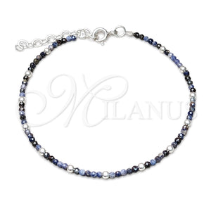 Sterling Silver Fancy Bracelet, Ball Design, with Black Crystal, Polished, Silver Finish, 03.401.0047.07 (7 Inches Length)