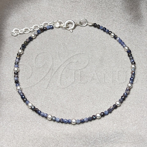 Sterling Silver Fancy Bracelet, Ball Design, with Black Crystal, Polished, Silver Finish, 03.401.0047.07 (7 Inches Length)