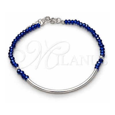 Sterling Silver Fancy Bracelet, Ball Design, with Sapphire Blue Crystal, Polished, Silver Finish, 03.401.0059.07 (7 Inches Length)
