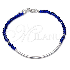 Sterling Silver Fancy Bracelet, Ball Design, with Sapphire Blue Crystal, Polished, Silver Finish, 03.401.0059.07 (7 Inches Length)
