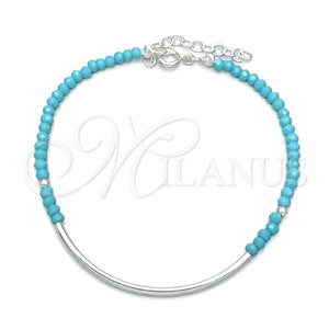 Sterling Silver Fancy Bracelet, Ball Design, with Light Turquoise Crystal, Polished, Silver Finish, 03.401.0060.07 (7 Inches Length)