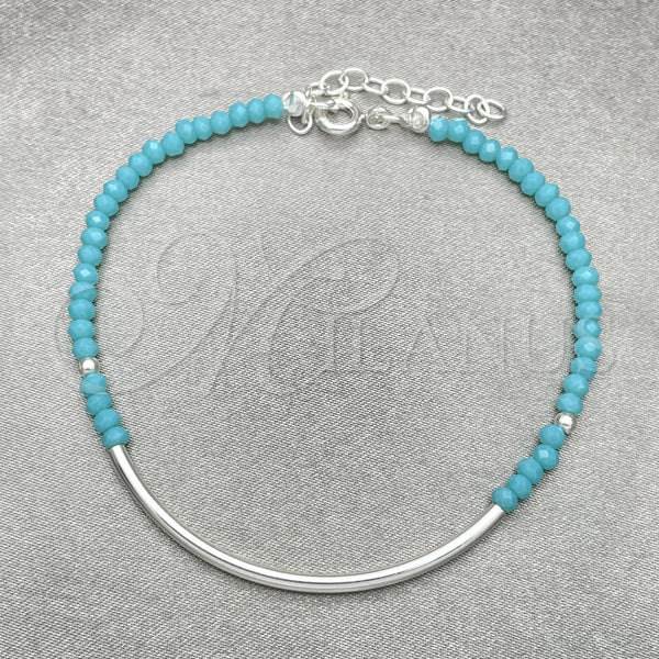 Sterling Silver Fancy Bracelet, Ball Design, with Light Turquoise Crystal, Polished, Silver Finish, 03.401.0060.07 (7 Inches Length)