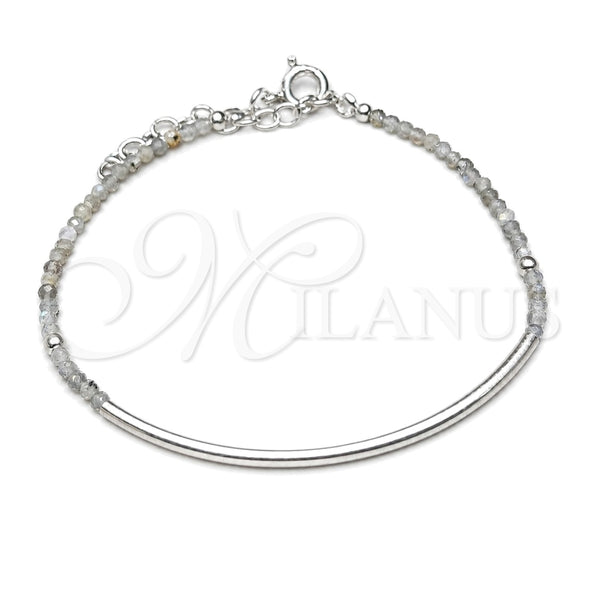 Sterling Silver Fancy Bracelet, Ball Design, with Gray Crystal, Polished, Silver Finish, 03.401.0063.07 (7 Inches Length)